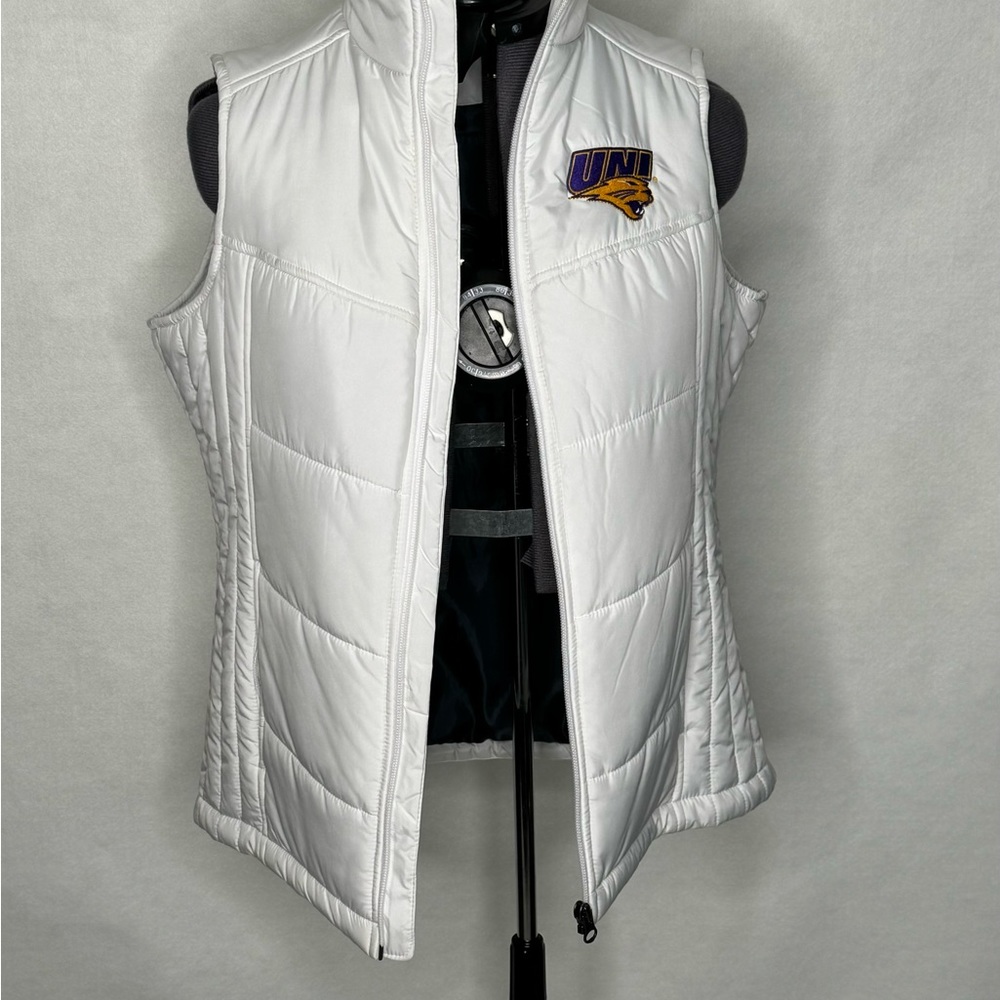 White Puffer Vest with Embroidered UNI Logo
